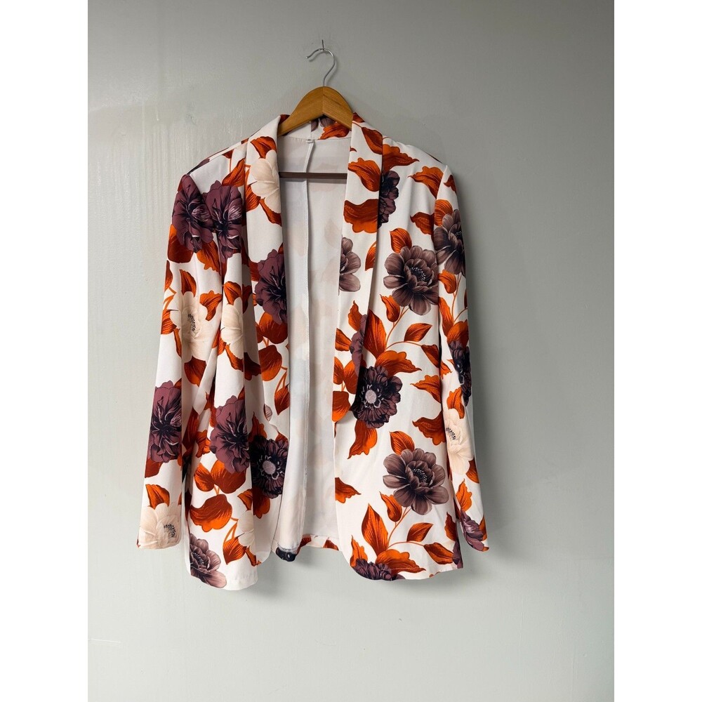 Unbranded Women's Floral Open Front Blazer Jacket XL White Orange Purple